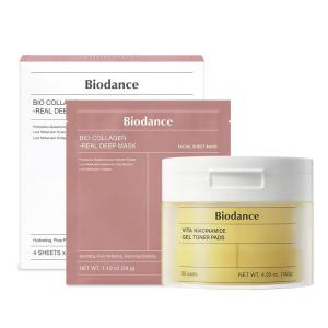 imageBiodance Radiance ampamp Firming Skincare Duo Vita Niacinamide Gel Toner Pads and BioCollagen Real Deep Hydrogel Mask Brightening and PoreMinimizing Care for Dull and Sensitive Skin 60 Pads  4 Masks