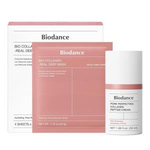 imageBIODANCE Collagen Glass Skin Duo Collagen Real Deep Mask ampamp Pore Perfecting Peptide Cream Bundle for Plumping Hydration Firming Korean Skincare Set Daily Routine Kit Pink Duo